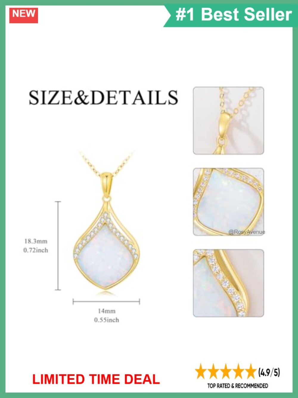 14K Solid Gold Opal Pendant Necklace Fine Jewelry Gift for Her - Picture 4 of 5